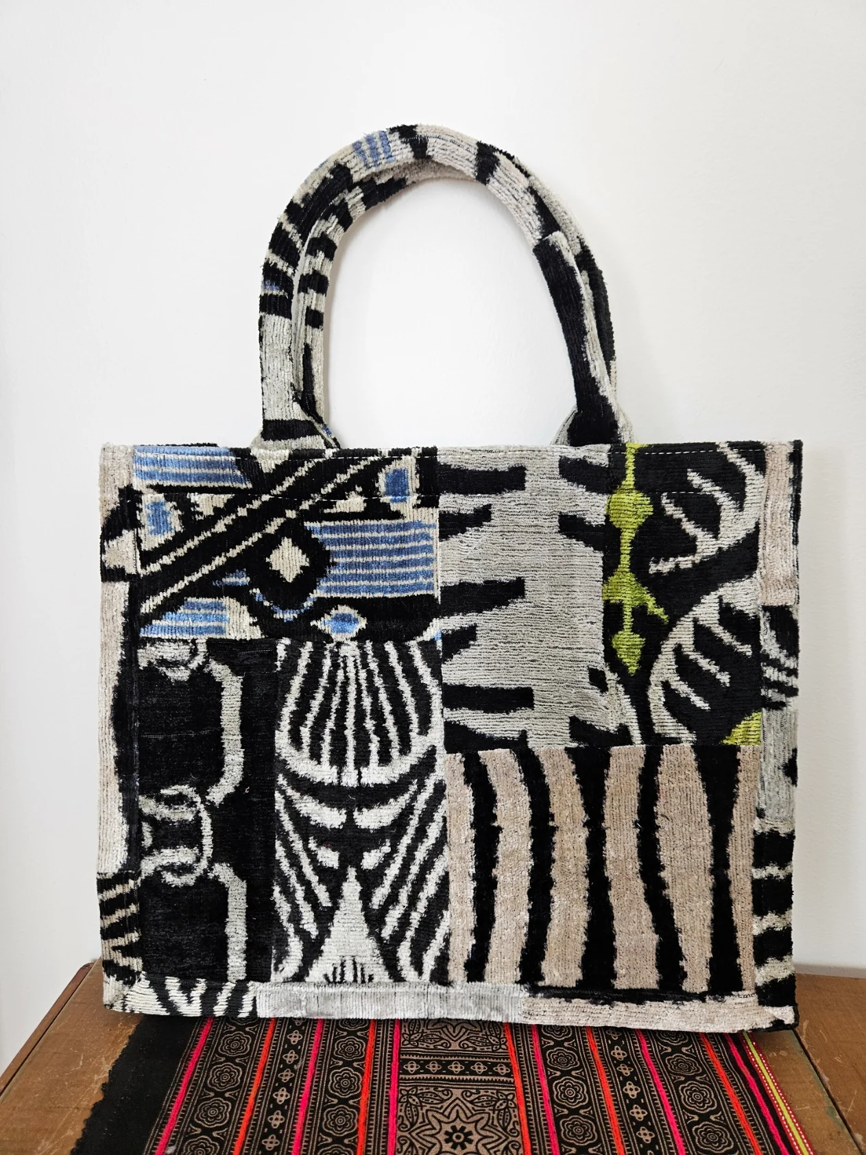 Velvet Patchwork Tote Bag - Image 4