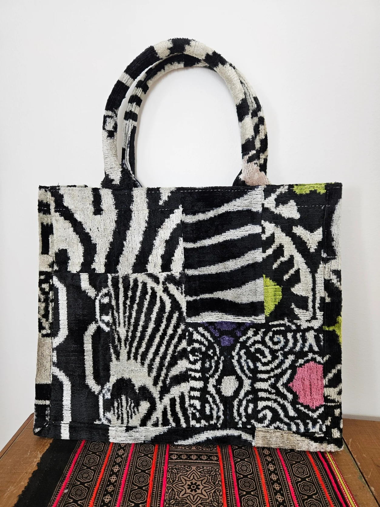 Velvet Patchwork Tote Bag - Image 5