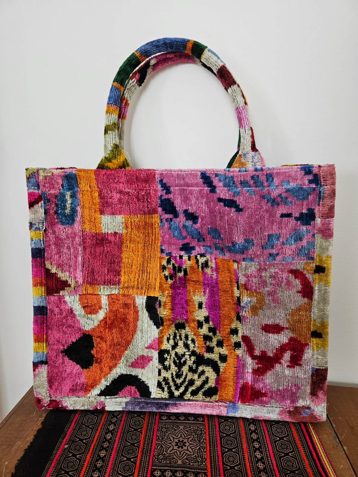 Velvet Patchwork Tote Bag - Image 6